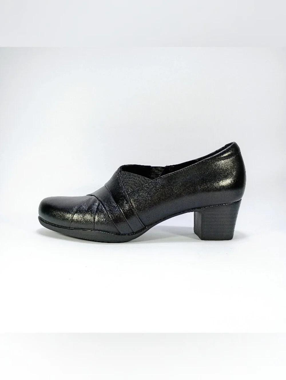 Clarks Damson Adele Womens 8 Black Leather Block Heel Slip On Pumps